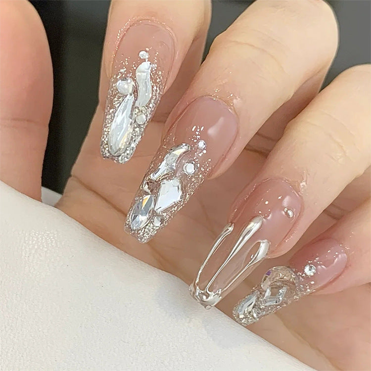 Sparkling Dreams Long Coffin Pink with Iridescent Gem Accents Press-On Nail Set