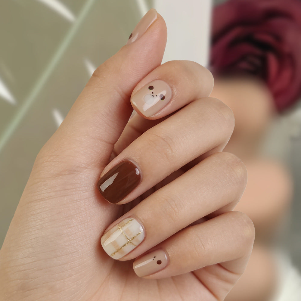 Charming Autumn Fantasy Short Square Brown and Beige Press On Nail Set with Unique Face Design