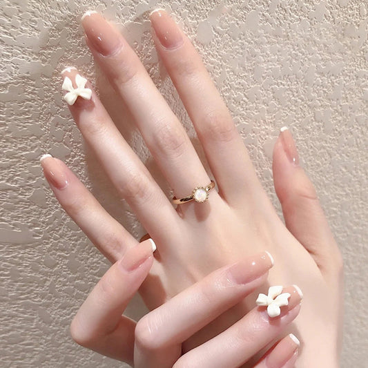 Blossom Elegance Long Square Soft Pink with Three Dimensional Floral Accents Press On Nail Set