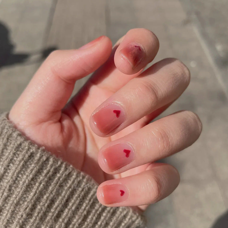 Romantic Blossom Short Square Rose Pink Nails with Heart Accent