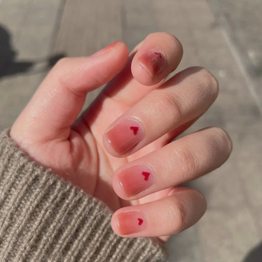 Romantic Blossom Short Square Rose Pink Nails with Heart Accent