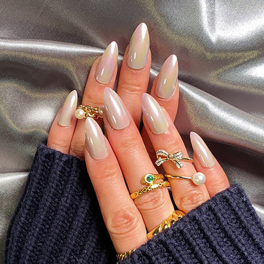 Elegant Dream Aurora Long Almond Shaped Iridescent Press On Nail Set