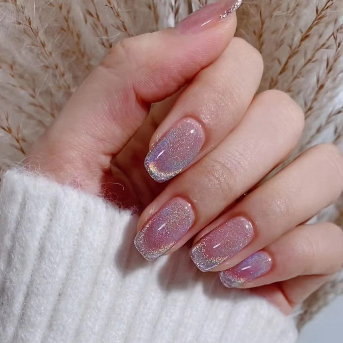 Enchanted Sparkle Collection Medium Length Square Lavender Glitter Press On Nail Set