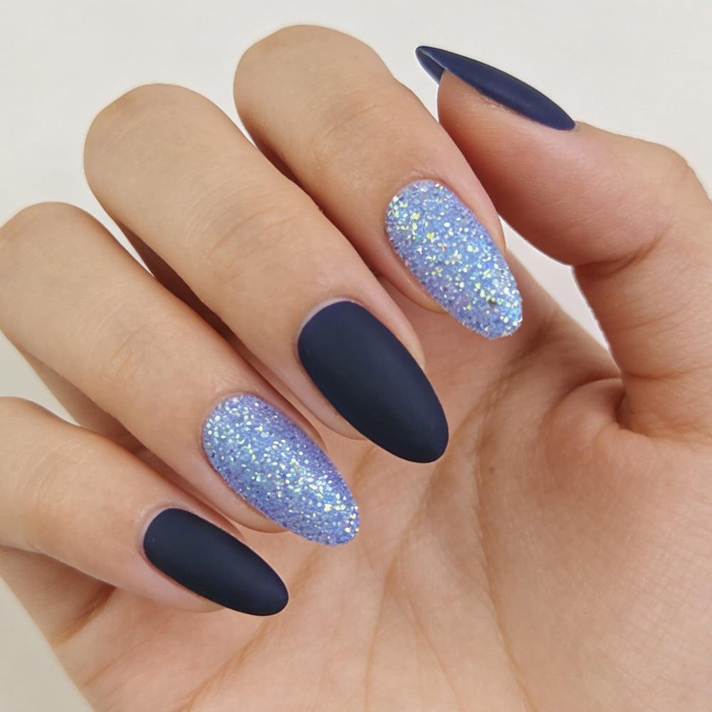 Celestial Dream Glittering Long Almond Blue Press-On Nail Set with Sparkling Accents