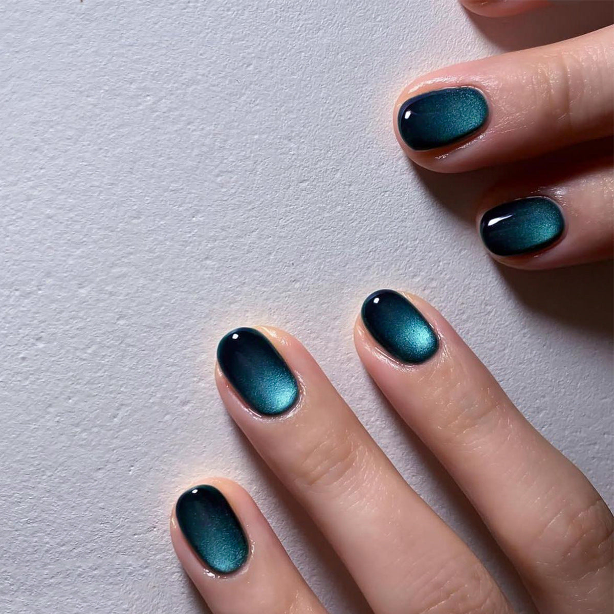 Ocean Mystique Short Round Teal Press-On Nail Set with Holographic Sheen