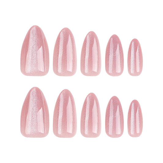 Whimsical Blossom Short Almond Shape Shimmering Pink Press On Nail Set