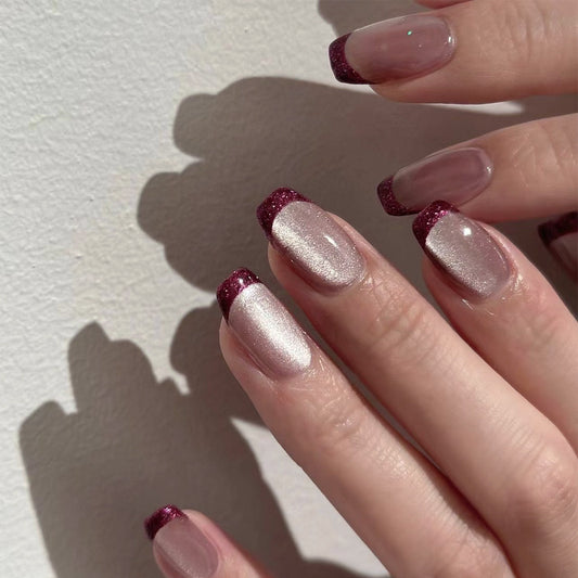 Starry Elegance Medium Coffin Mauve & Glitter Accented Press On Nail Set