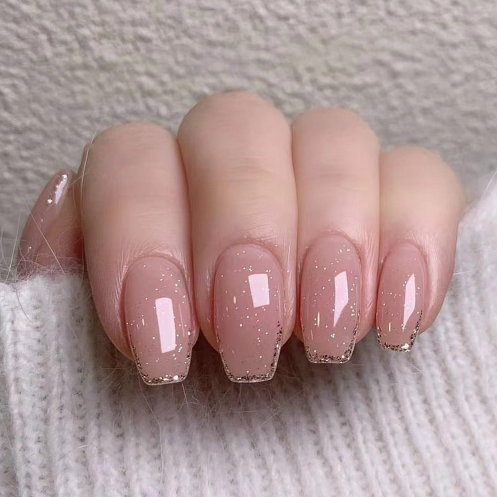 Chic Classic Medium Coffin Clear Pink Press On Nails with Sparkling Glitter Accents
