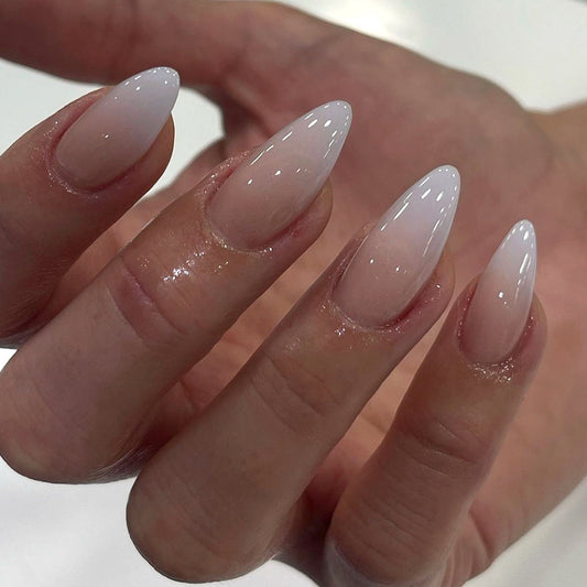 Elegant Bridal Medium Almond Shape Press On Nails in Classic Beige with Subtle Sparkle Finish