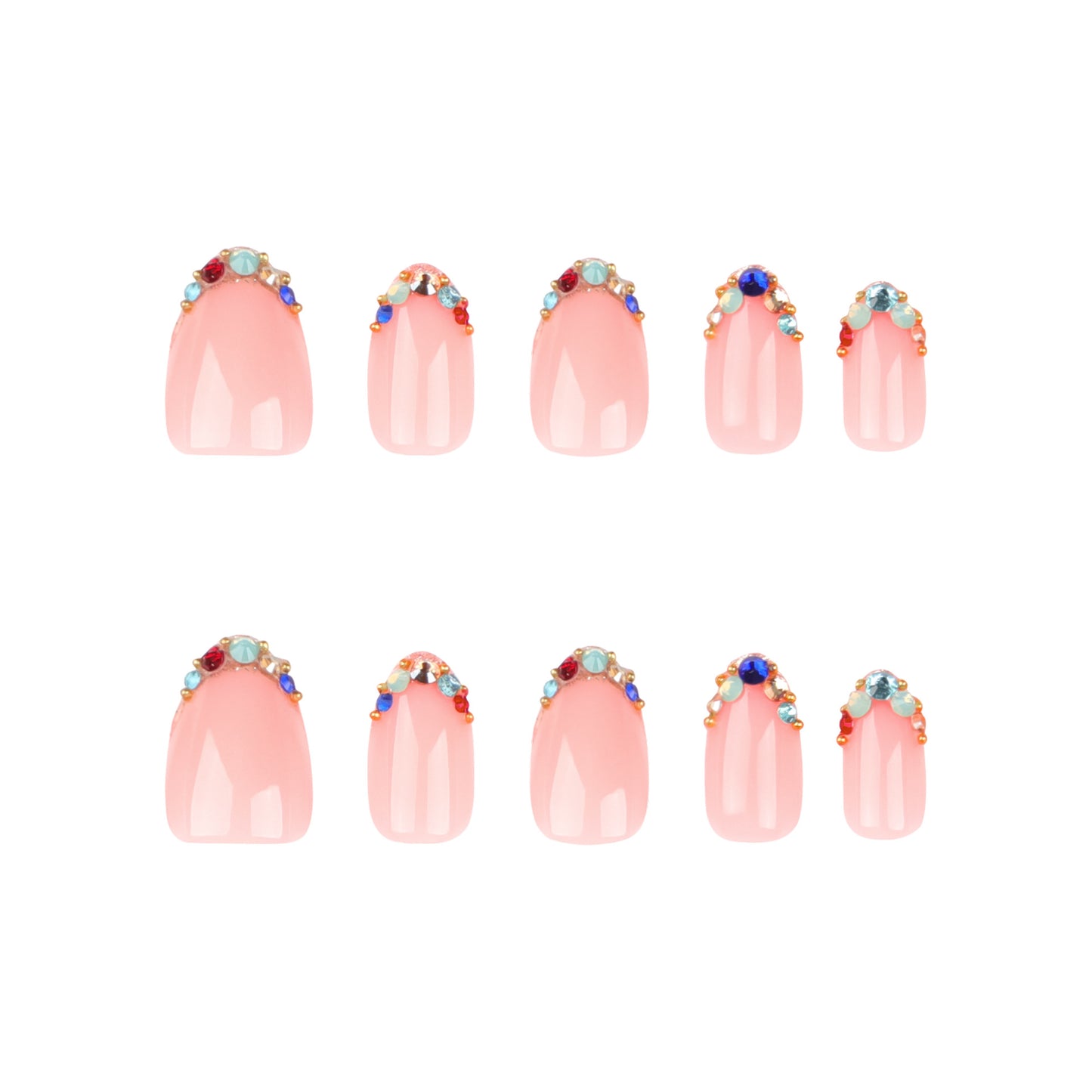 Enchanted Evening Medium Oval Peach Press On Nail Set with Gemstone Accents