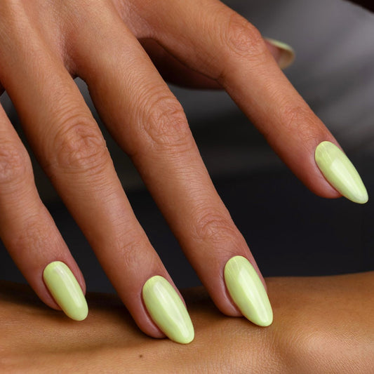 Springtime Glow Short Oval Pastel Yellow Glow in the Dark Press On Nail Set