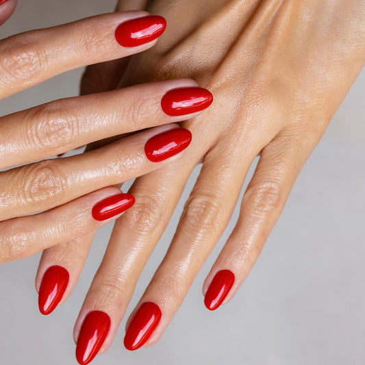 Elegant Affair Short Oval Vibrant Red Press On Nails with High Gloss Finish