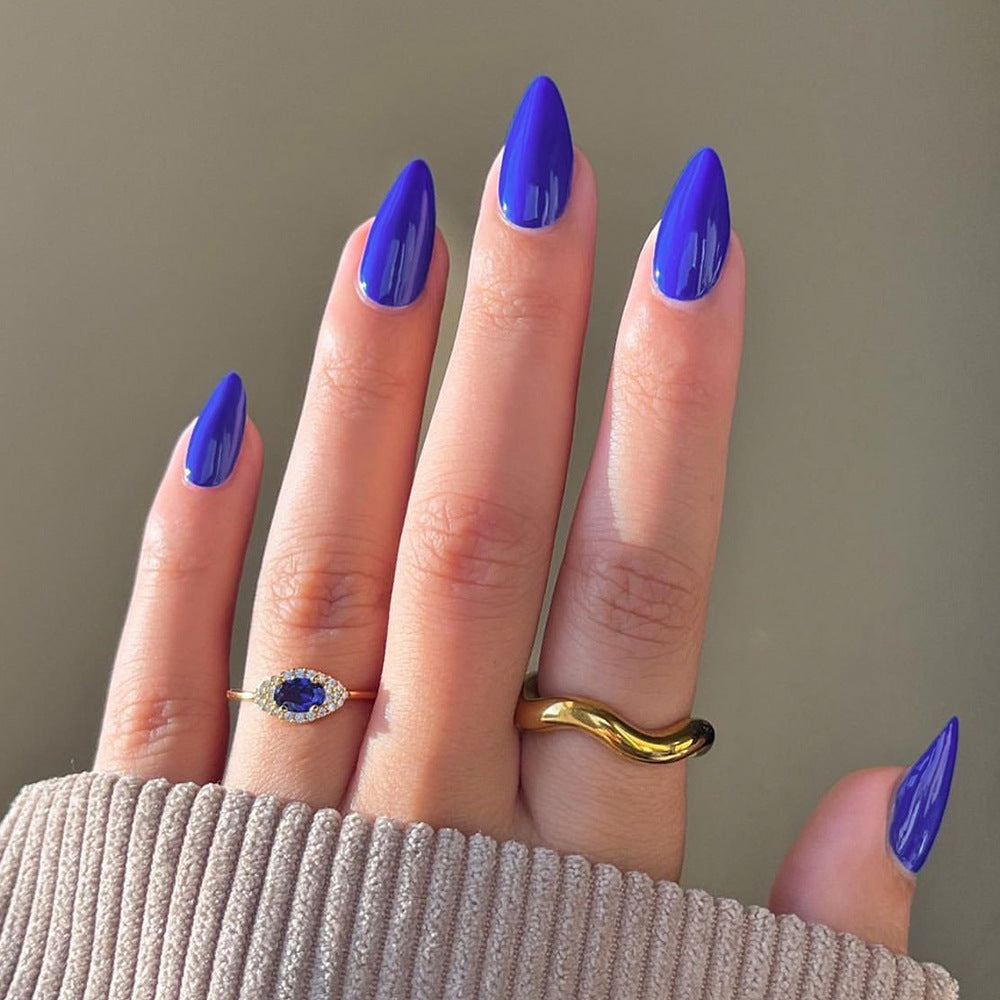 Royal Sapphire Elegance Medium Stiletto Shape Vivid Blue Press On Nails with High Gloss Finish