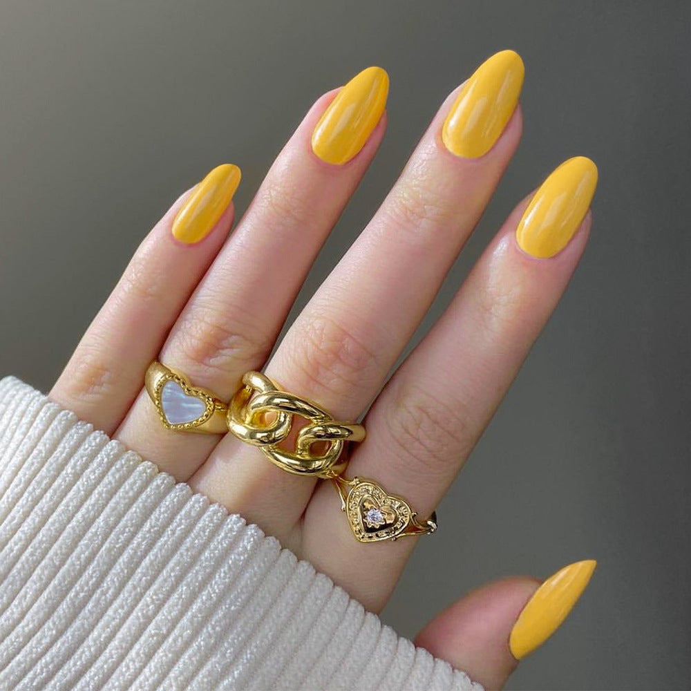 Sunshine Chic Medium Almond-Shaped Vibrant Yellow Press on Nail Set with Glossy Finish