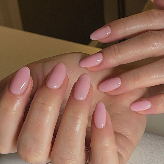 Elegant Blush Medium Almond Pink Press On Nail Set with Glossy Finish