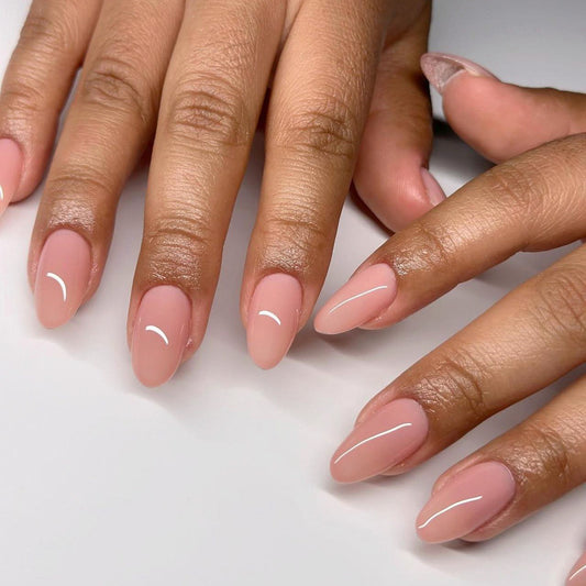 Elegant Soir‚Äö√¢√†≈í¬©e Medium Oval Light Pink Press On Nail Set with Subtle Sheen Finish