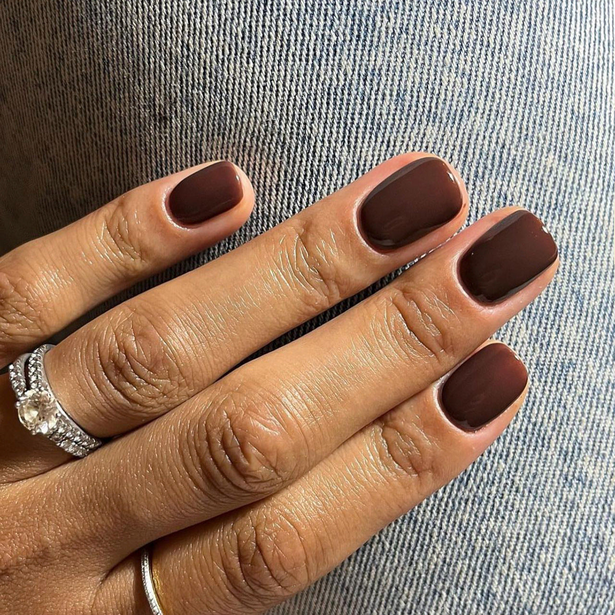 Elegant Evening Chocolate Brown Short Square Press On Nail Set with Glossy Finish