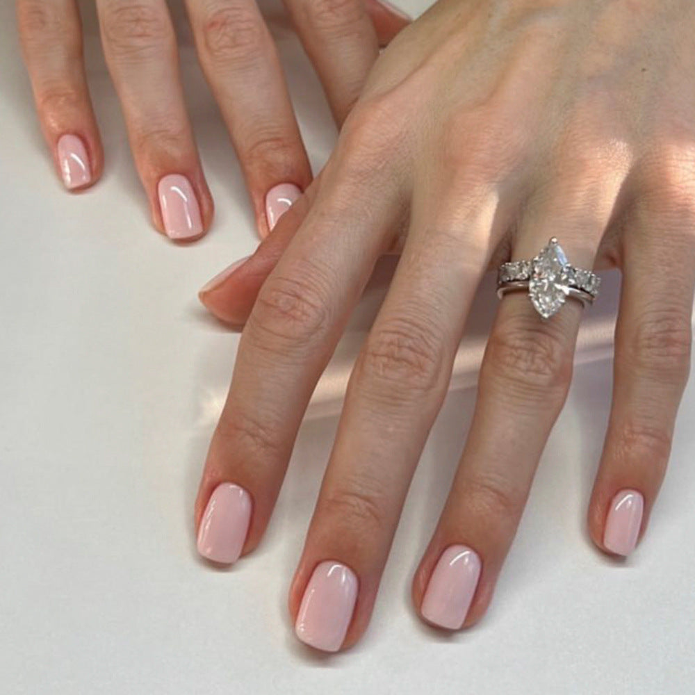 Elegant Bridal Short Round Pale Pink Press On Nail Set with Glossy Finish