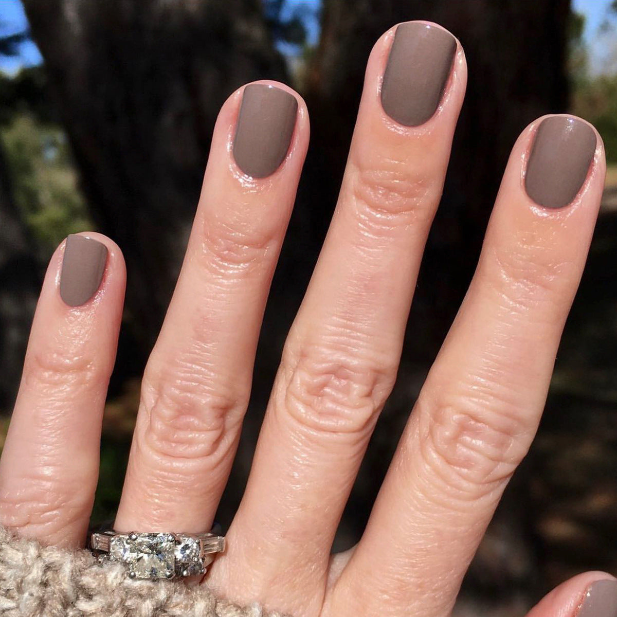 Elegant Taupe Short Round Press On Nail Set with Glossy Finish