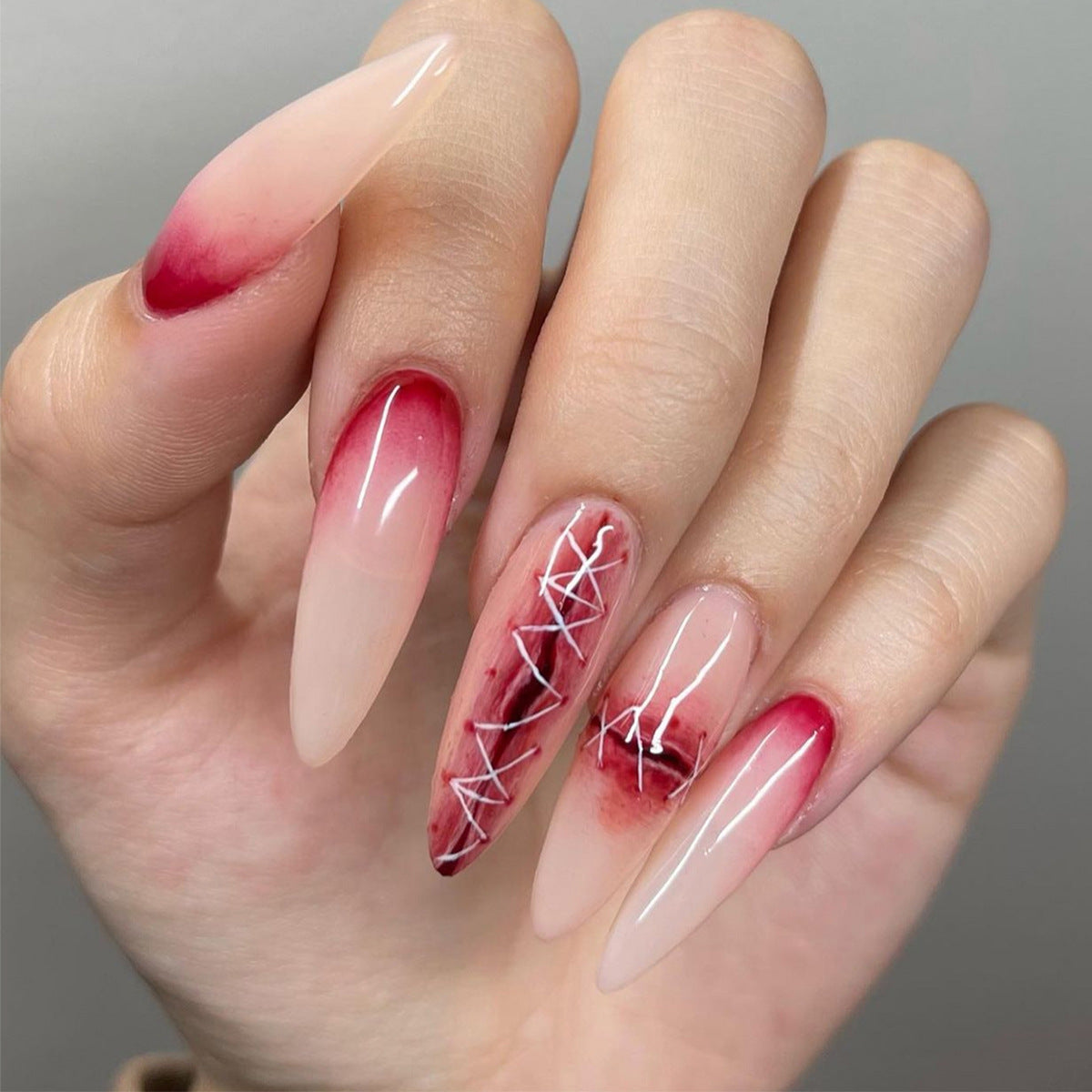 Vampire Romance Extra Long Stiletto Ombre Press On Nail Set with Blood Drip Art Design