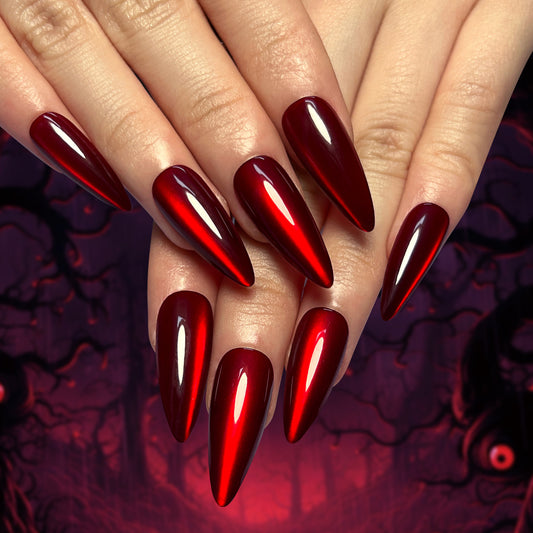 Vampire Glam Extra Long Stiletto Blood Red Press On Nails with High Gloss Finish
