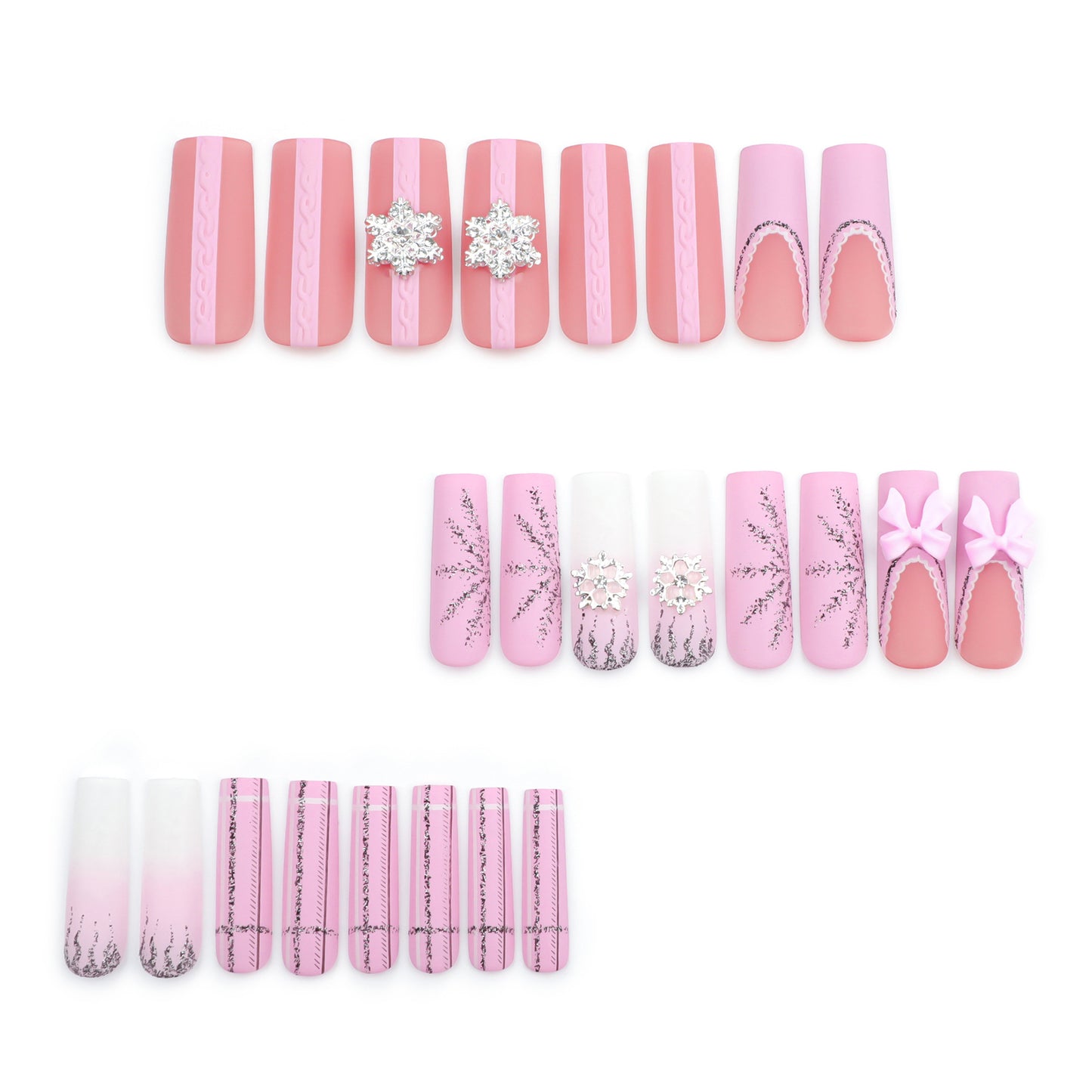 Charming Blossom Press on Nail Set Long Square Soft Pink with Elegant Embellishments