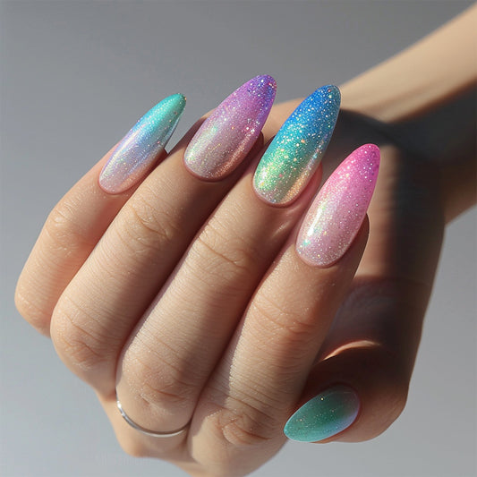 Mystical Ombre Magic Long Almond Gradient Glitter Press On Nail Set