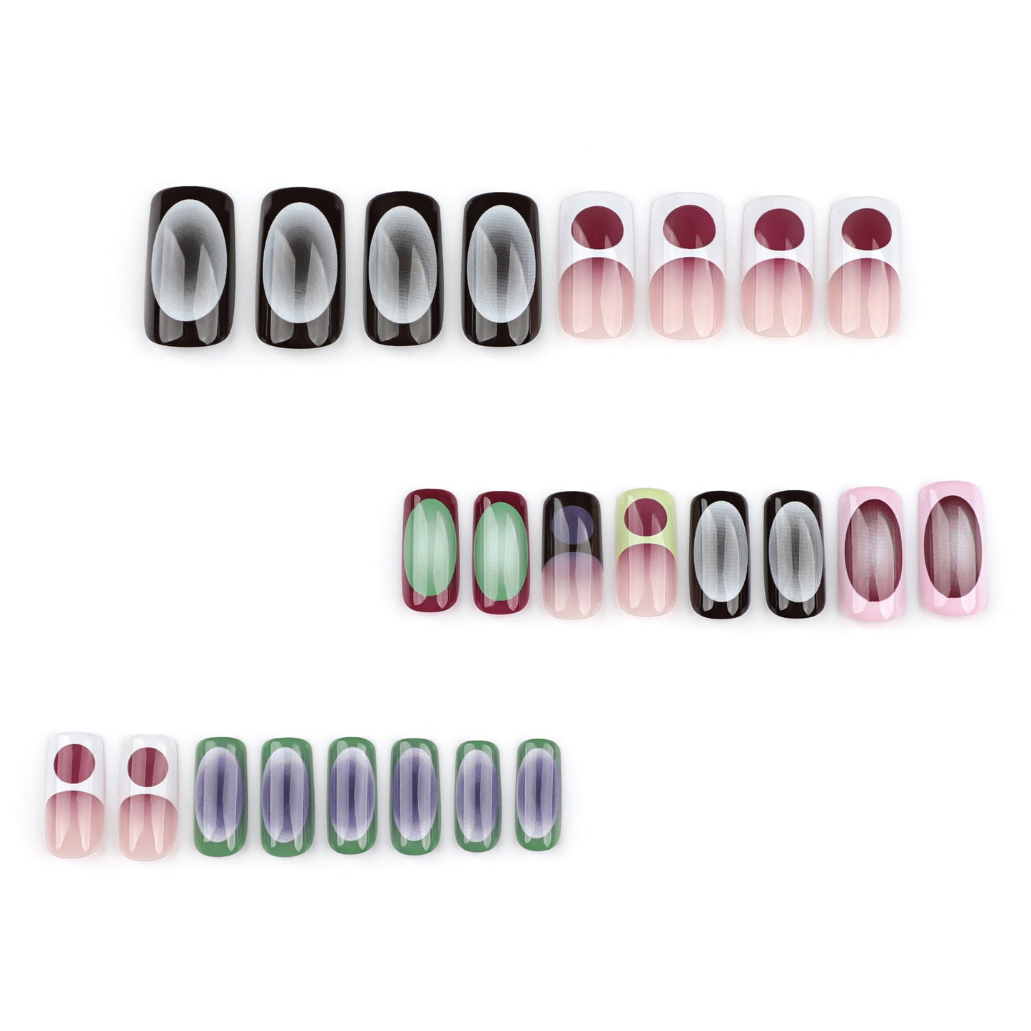 Charming Elegance Square Long Multicolor Press-On Nail Set with Unique Gradient Designs