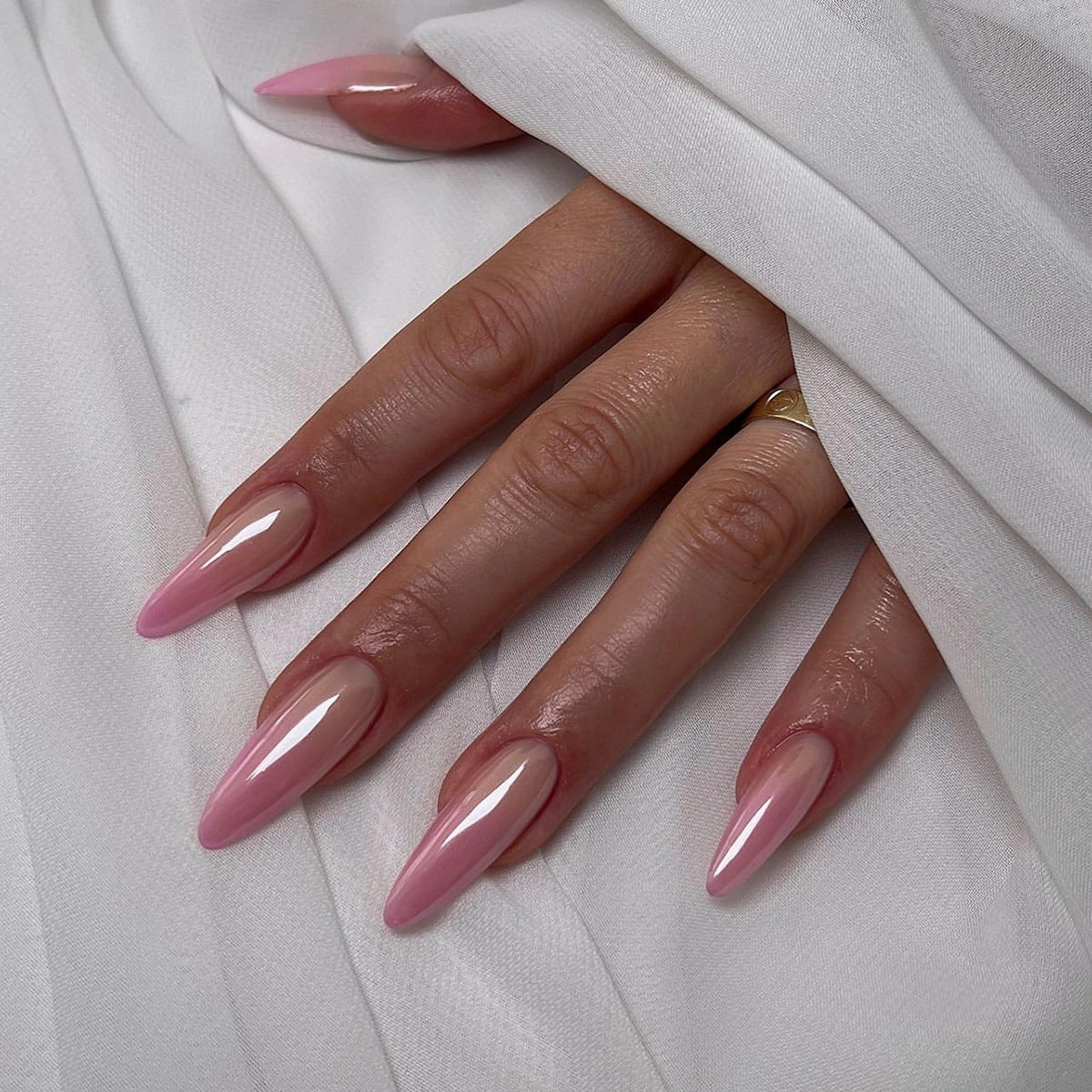 Dreamy Elegance Extra Long Almond Ombre Pink Press On Nail Set with High Gloss Finish