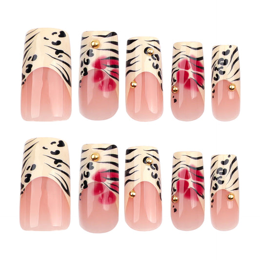 Wild Jungle Glamour Medium French Square Leopard and Zebra Print Nail Press Set with Metallic Accents