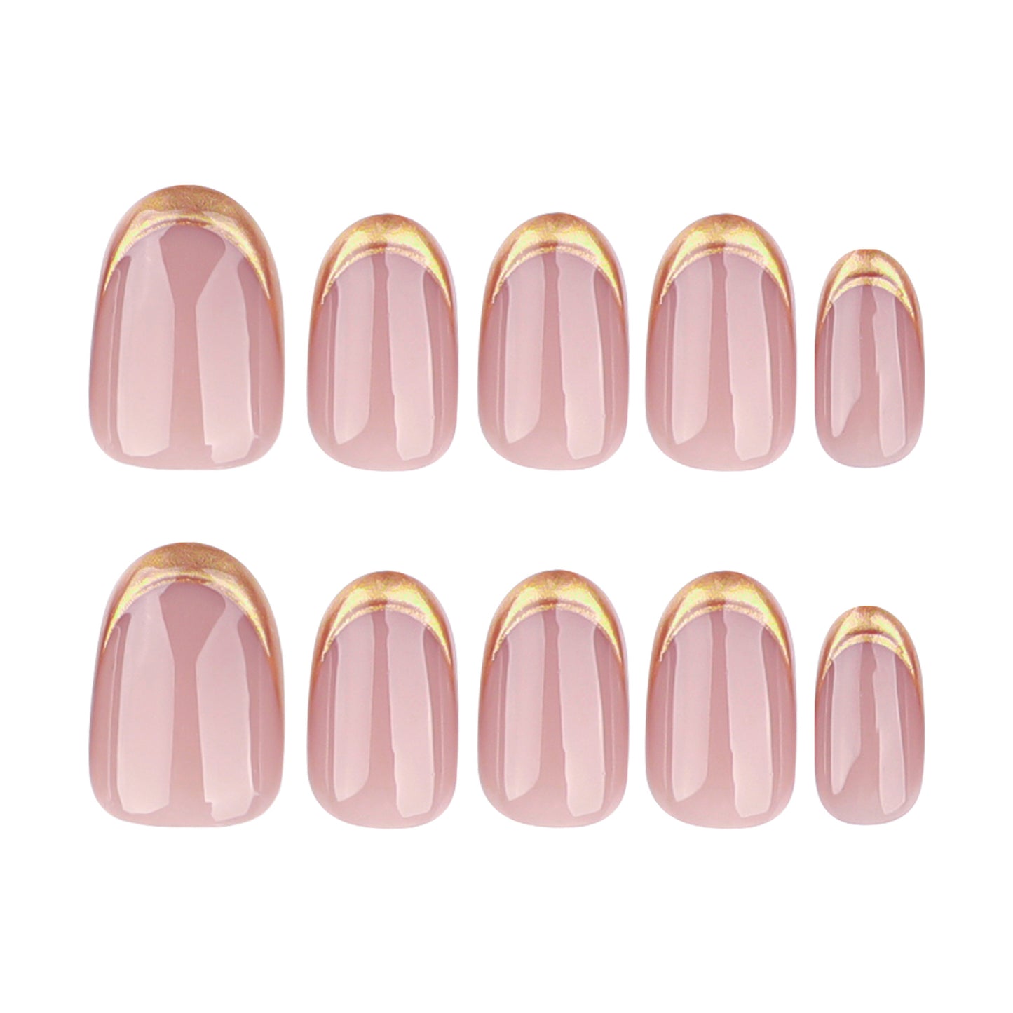 Gilded Rose Press On Nail Set Short Round Blush Pink with Shimmering Gold Tips