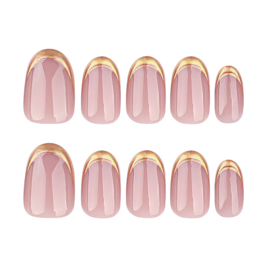 Gilded Rose Press On Nail Set Short Round Blush Pink with Shimmering Gold Tips