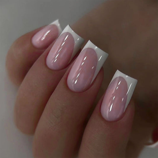 Chic Elegance Extra Medium Square Light Pink with Glossy Half Moon Design Nail Set