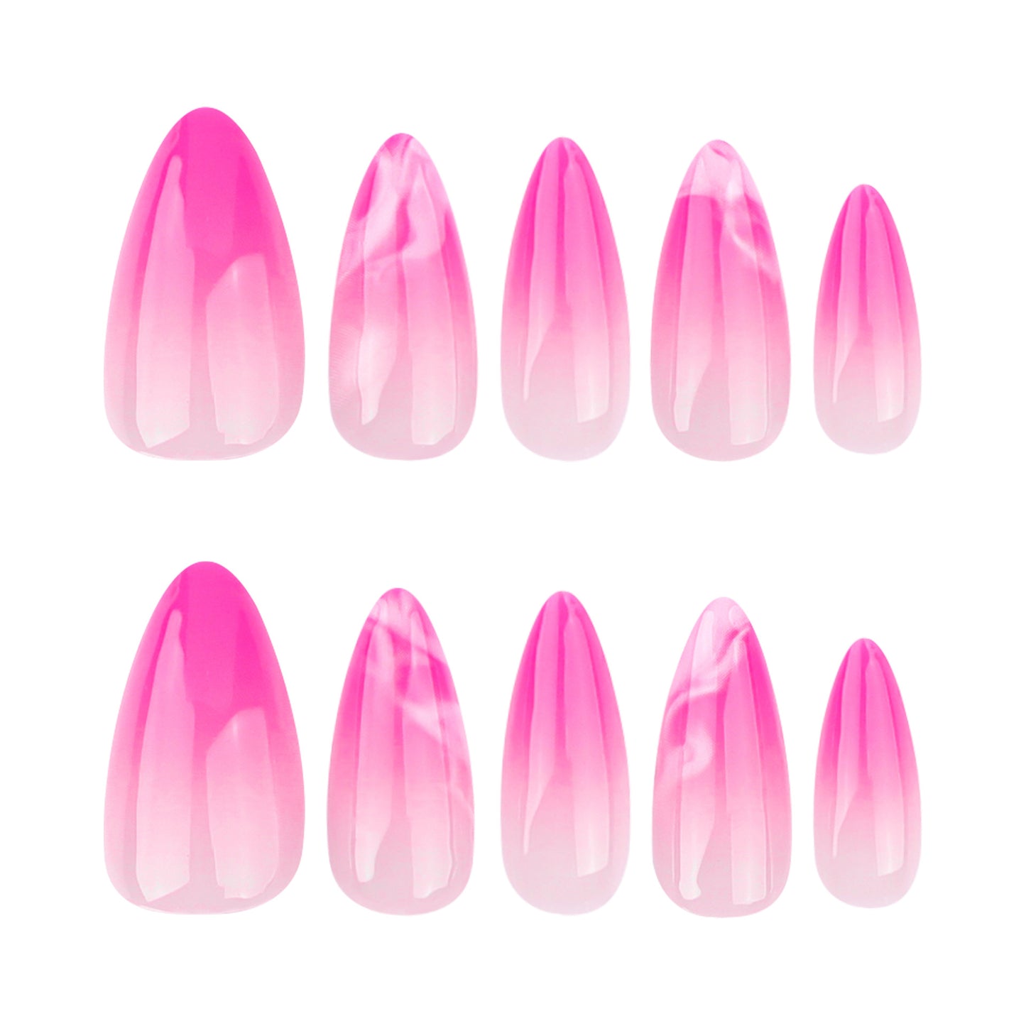 Glamorous Spring Dreams Medium Almond Ombre Pink Press on Nail Set with Unique Swirl Accents