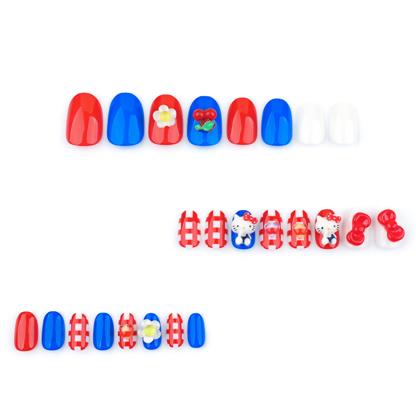 Nautical Fun Colorful Squoval Red and Blue Short Press On Nail Set with Playful Character Accents