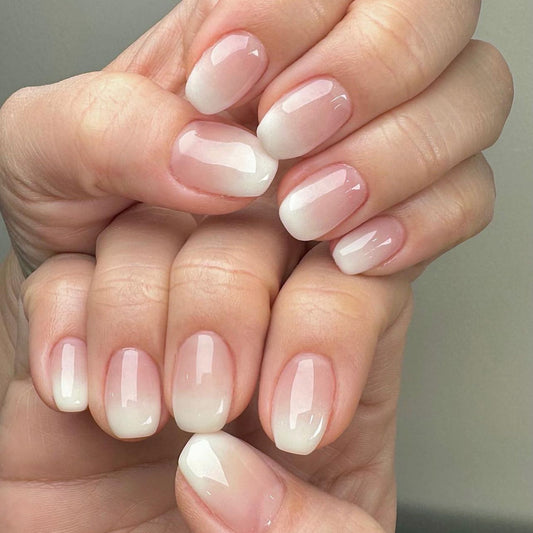 Elegance Unleashed Short Square Gradient White Press On Nail Set with Glossy Finish