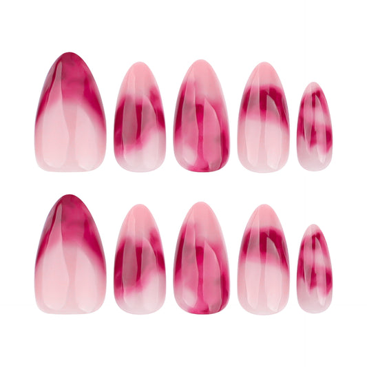 Enchanting Elegance Press On Nail Set in Iridescent Pink Medium Almond Shape with Beautiful Ombre Design