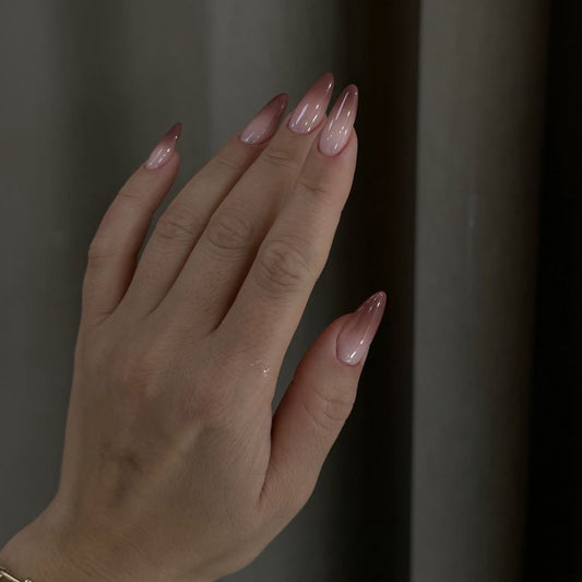 Dreamy Elegance Long Almond Ombre Pink Press On Nail Set with Shimmering Finish