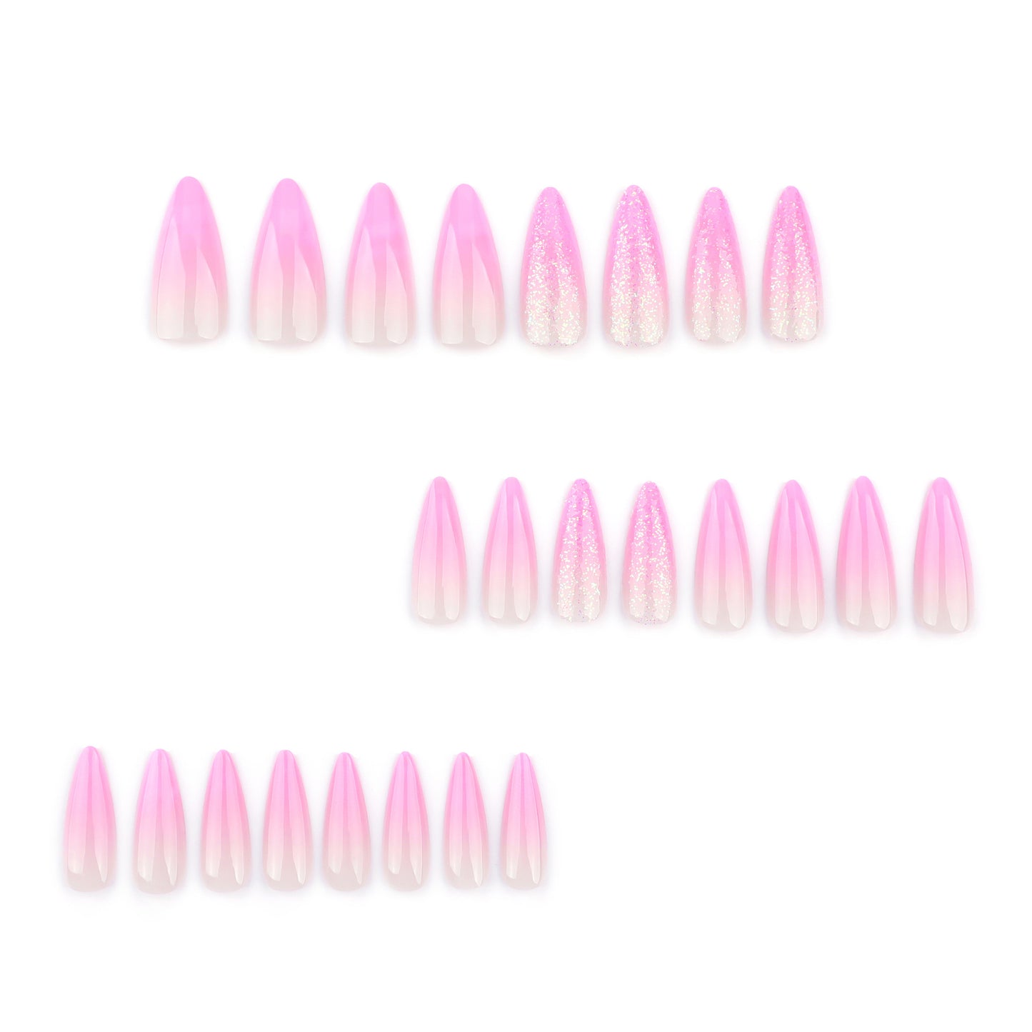 Dreamy Blossom Medium Almond Pink Ombre Glitter Press-On Nail Set