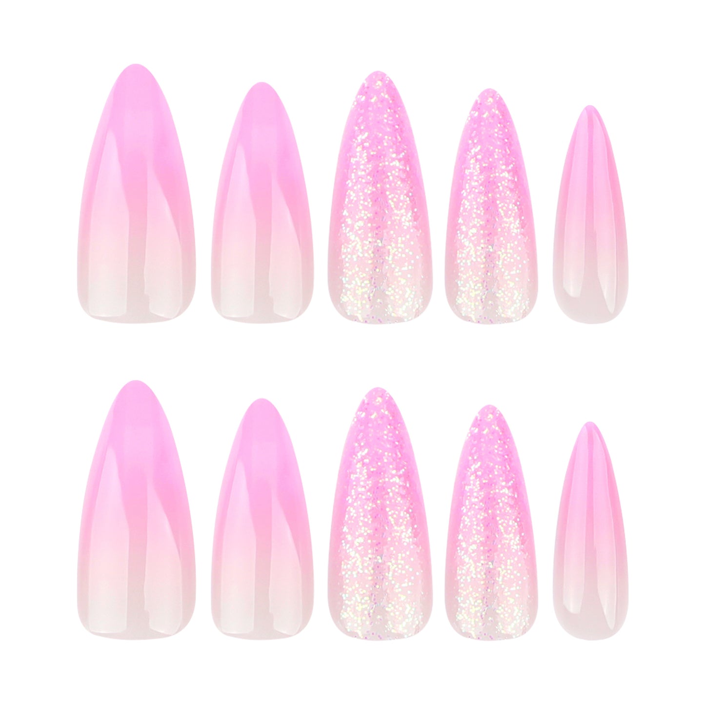 Glamorous Garden Pink Medium Almond Shaped Press On Nail Set with Stunning Glitter Gradient Finish