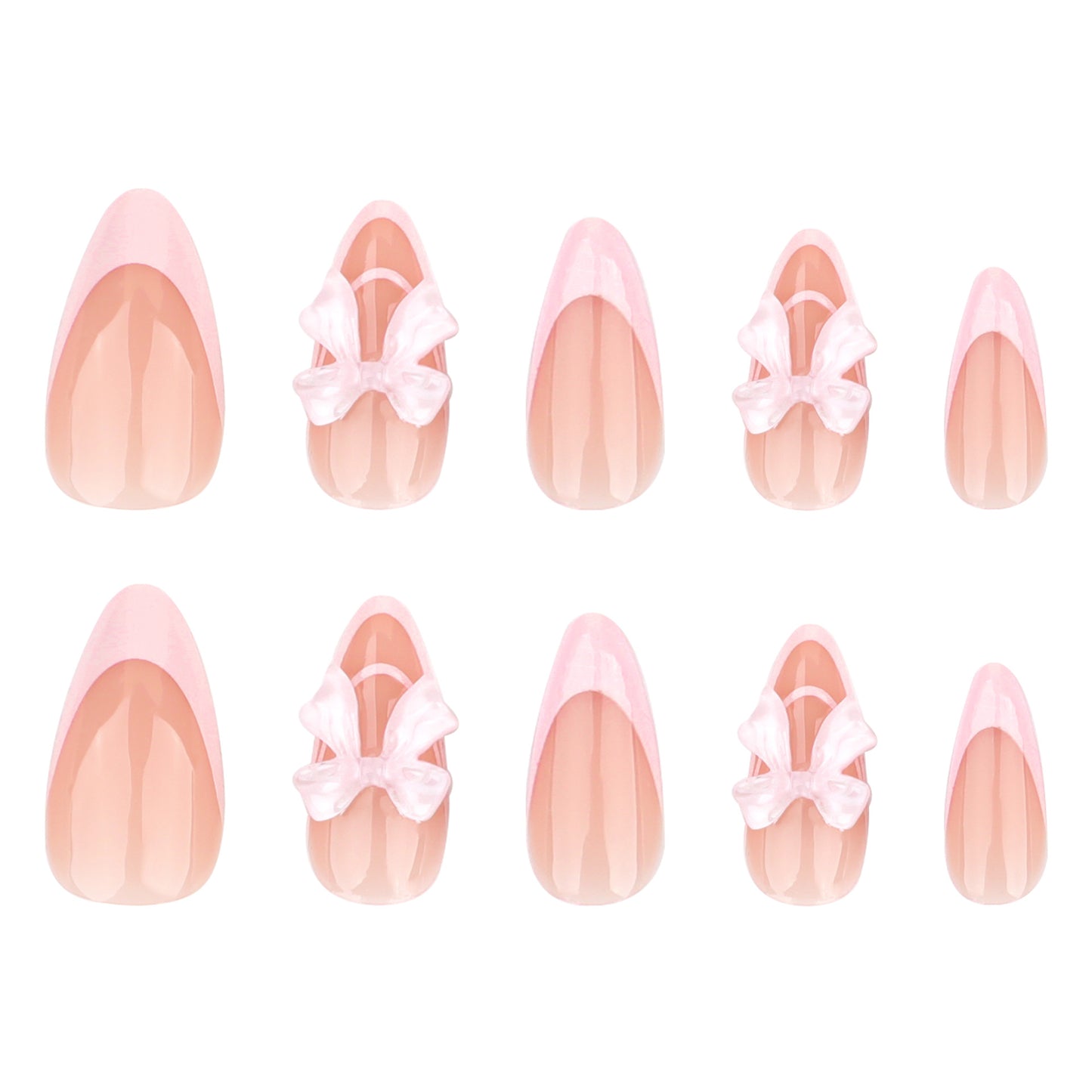 Charming Elegance Medium Almond Shaped Soft Pink Press On Nails with Delicate Bow Accents