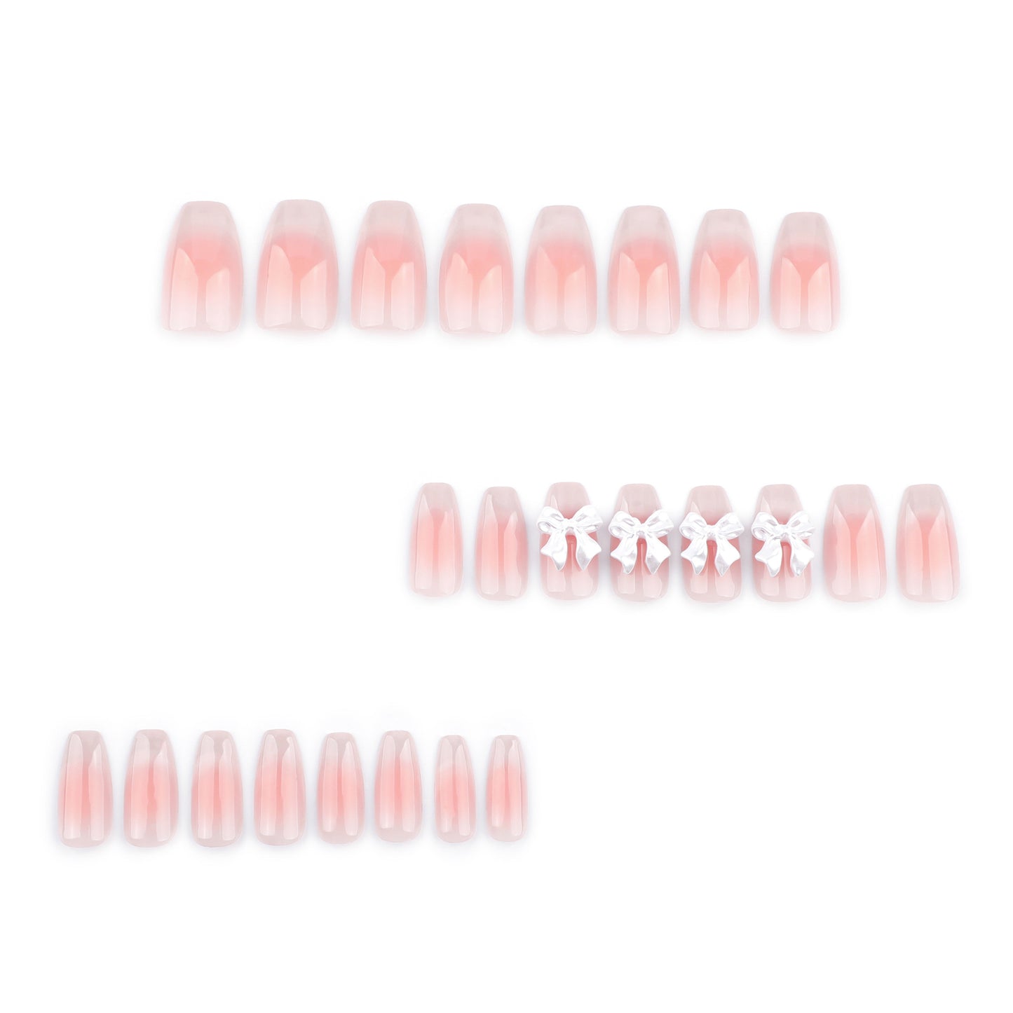 Charming Blossom Press On Nail Set Elegant Medium Coffin Shape Soft Pink Color with Adorable Bow Accents
