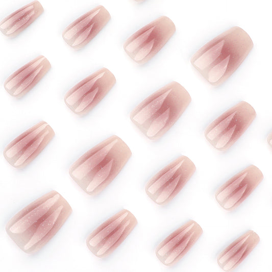 Chic Elegance Medium Coffin Blush Pink Ombre Press On Nails with Shimmering Finish