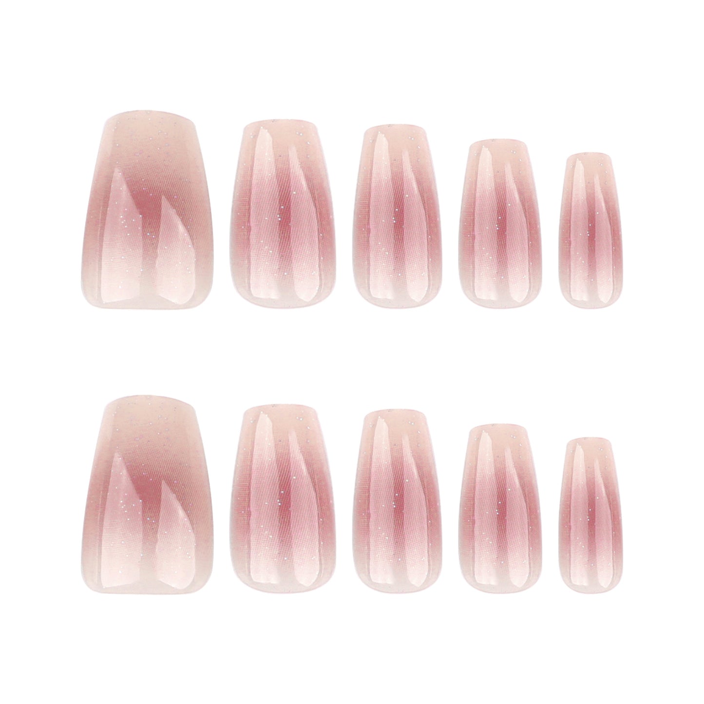 Blush Blossom Elegant Ombre Medium Coffin and Oval Press On Nail Set with Glitter Finish