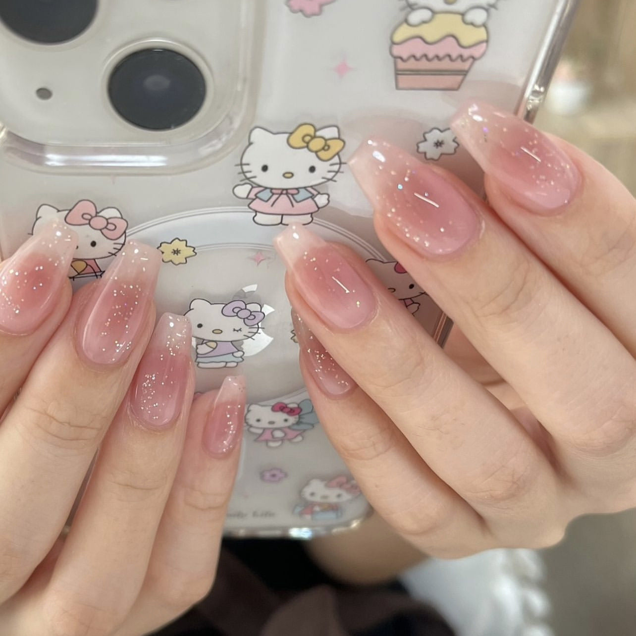 Kawaii Dream Glamorous Medium Coffin Pink Glitter Press On Nail Set