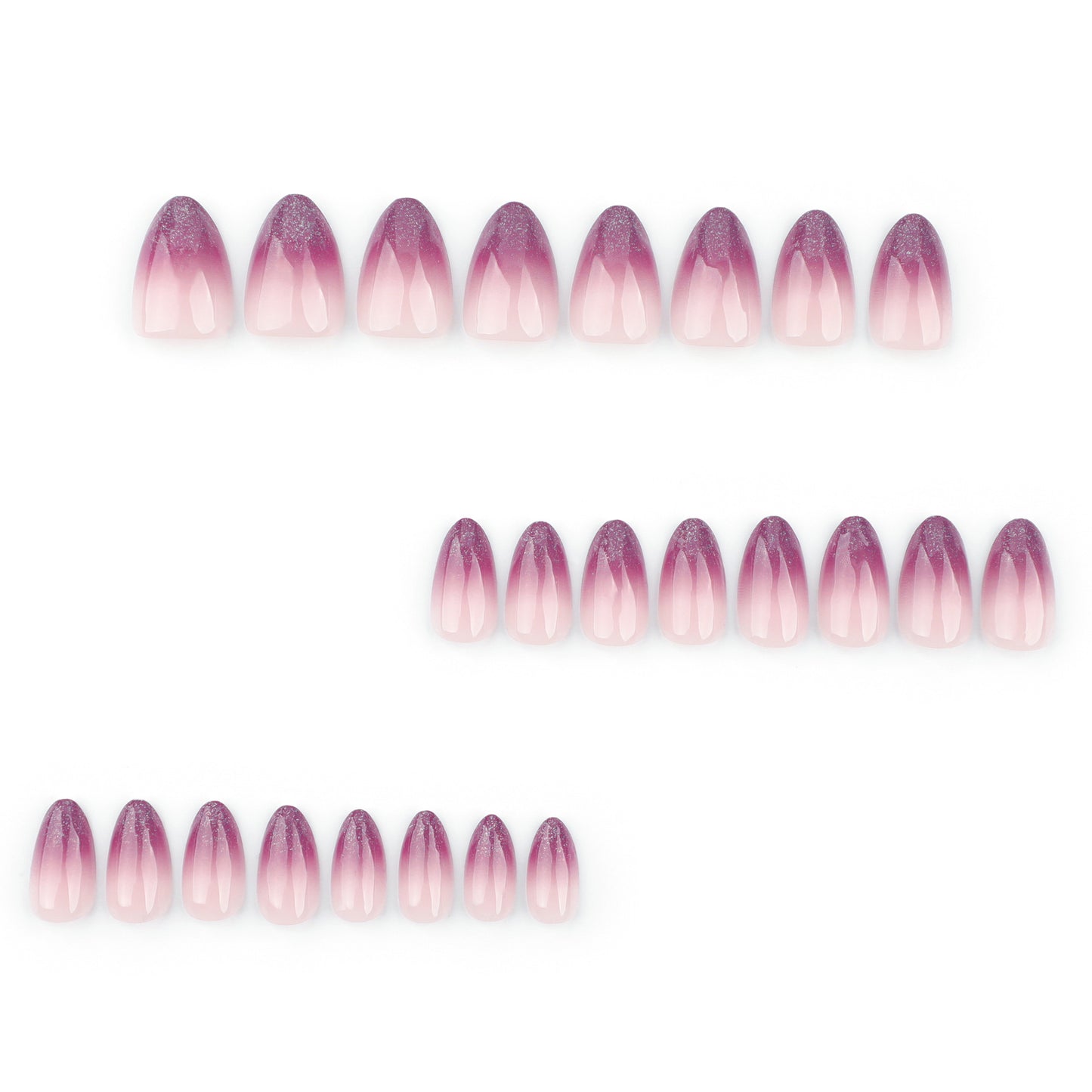 Mystical Dream Ombre Short Almond Shaped Glossy Pink Gradient Press On Nail Set with Sparkling Finish