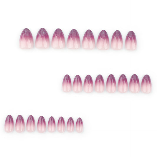 Mystical Dream Ombre Short Almond Shaped Glossy Pink Gradient Press On Nail Set with Sparkling Finish