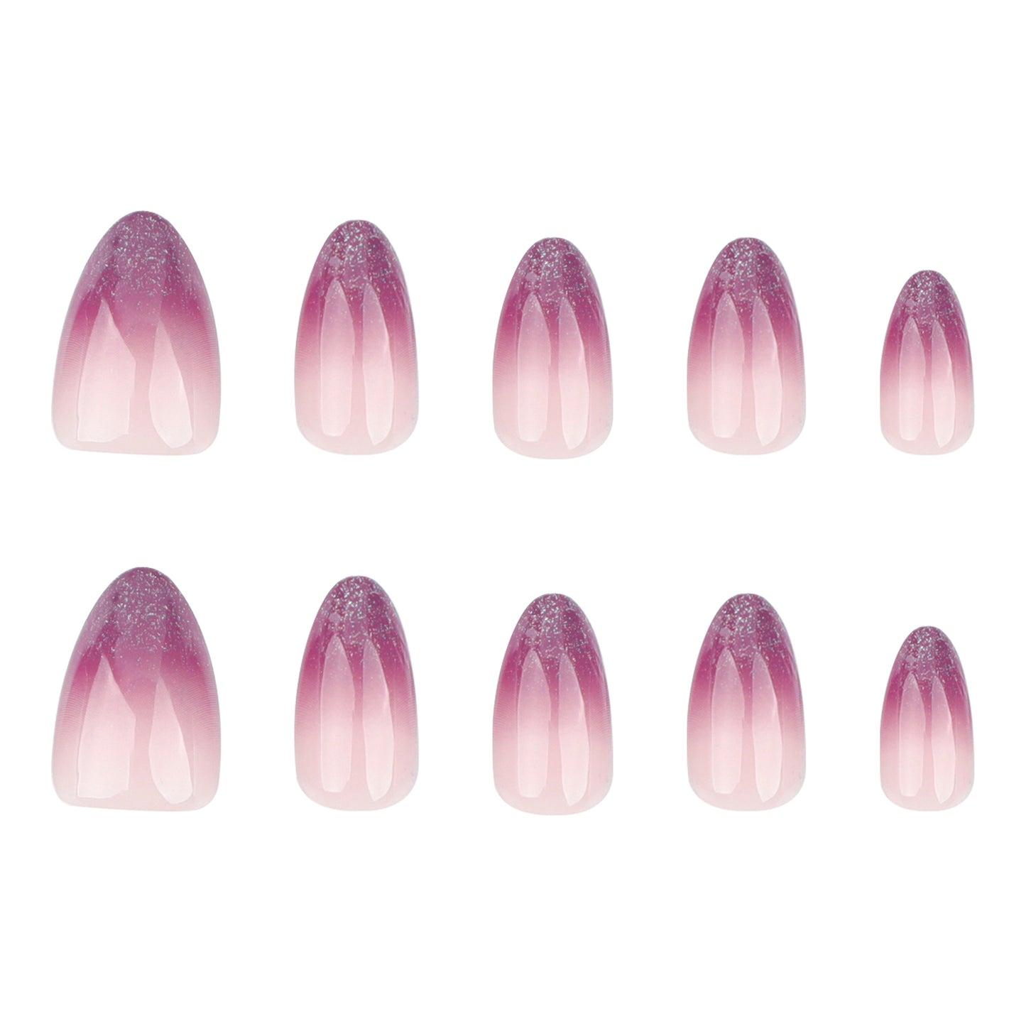 Charming Floral Dream Ombre Medium Length Almond Shape Pink Glitter Finish Press On Nail Set