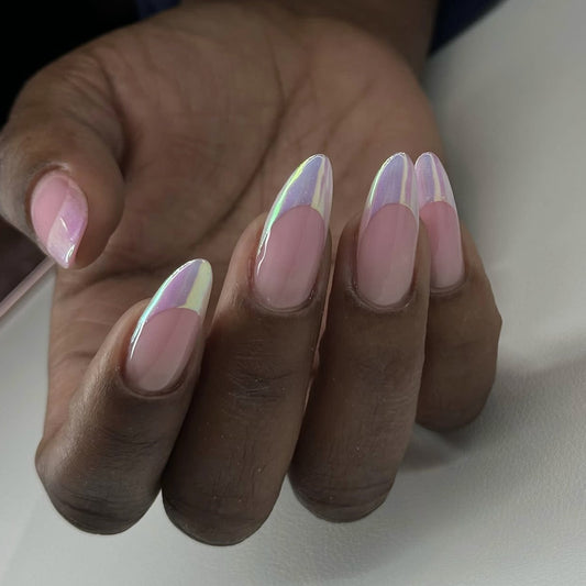 Charming Elegance Long Almond Pink with Iridescent Tips Press on Nail Set