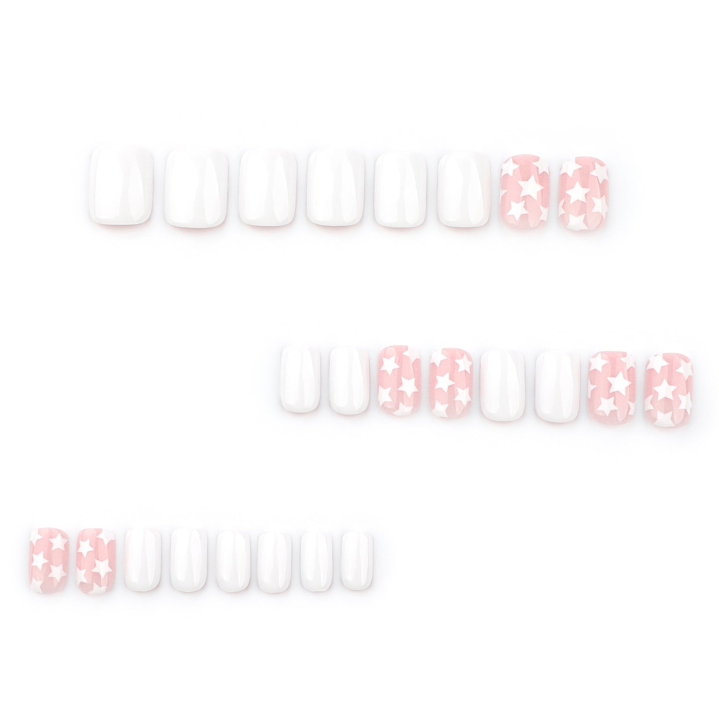 Starry Sky Delight Glamorous Press On Nail Set in Soft Short Square Bright White and Blush Pink with Starry Patterns